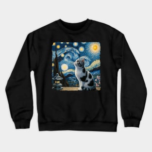 Japanese Bobtail Starry Night Inspired - Artistic Cat Crewneck Sweatshirt